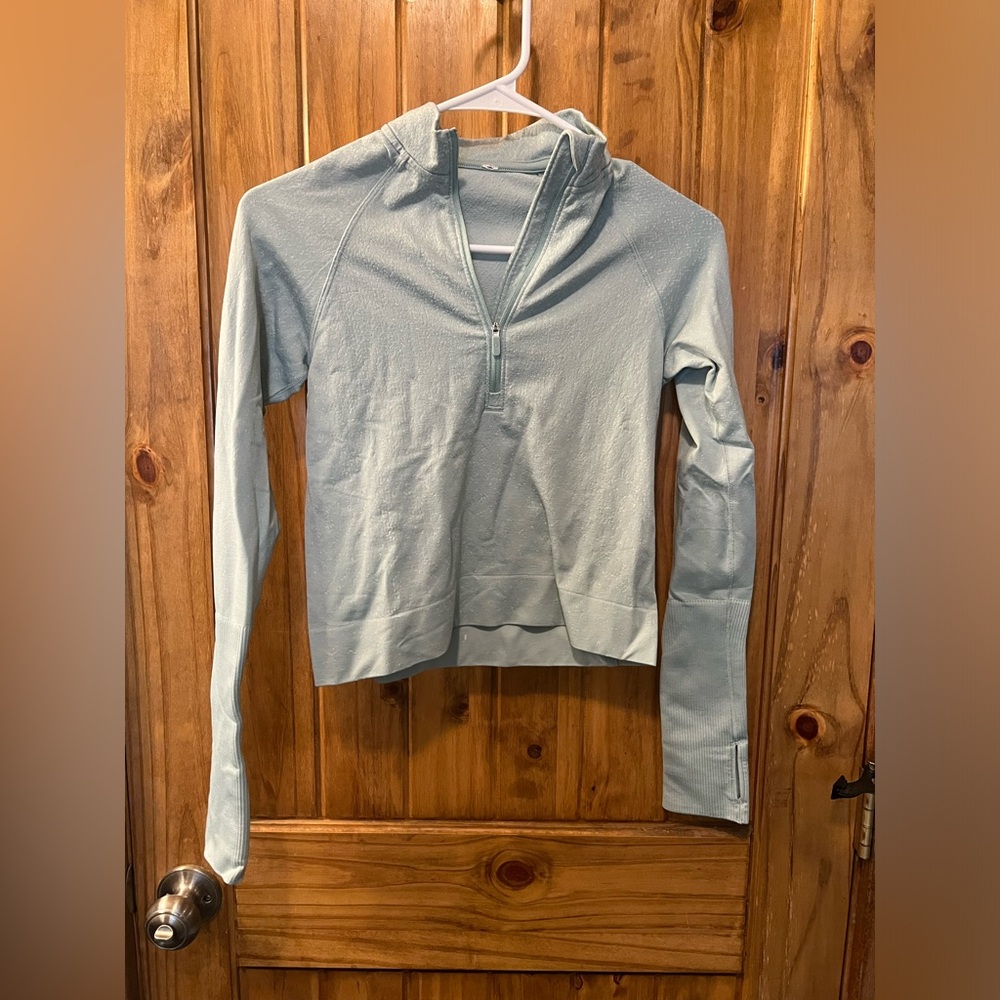 Lululemon running pull over half zip with, Light blue with white design